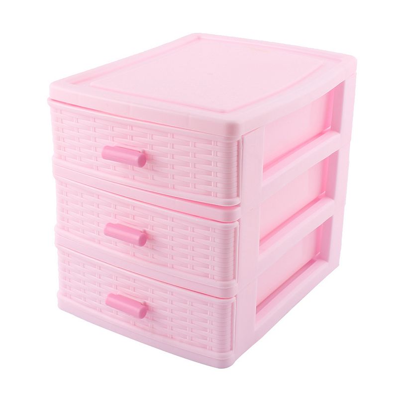 Home Bedroom Plastic 3 Layers Cosmetics Hairpin Storage Box Case Pink