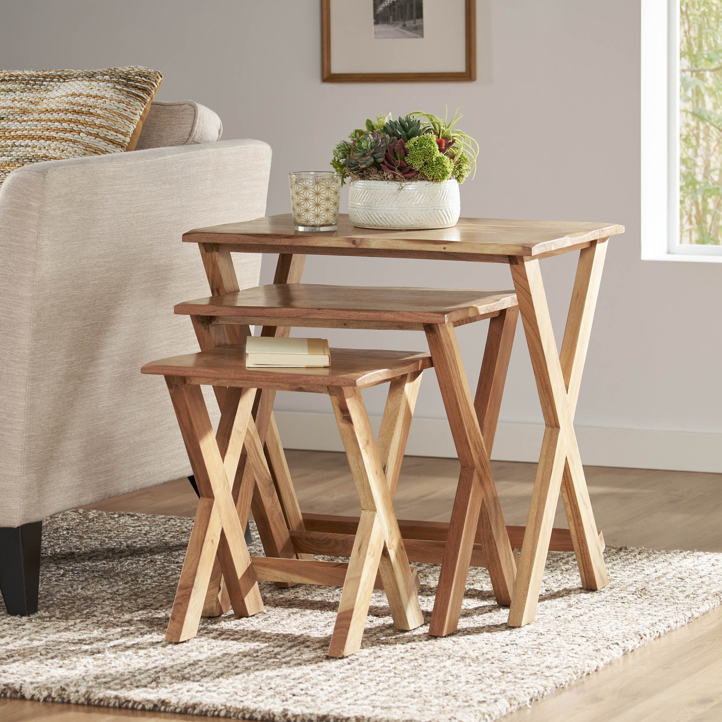 Rimrock Handcrafted Acacia Wood 3-piece Nesting Side Table Set by Christopher Knight Home