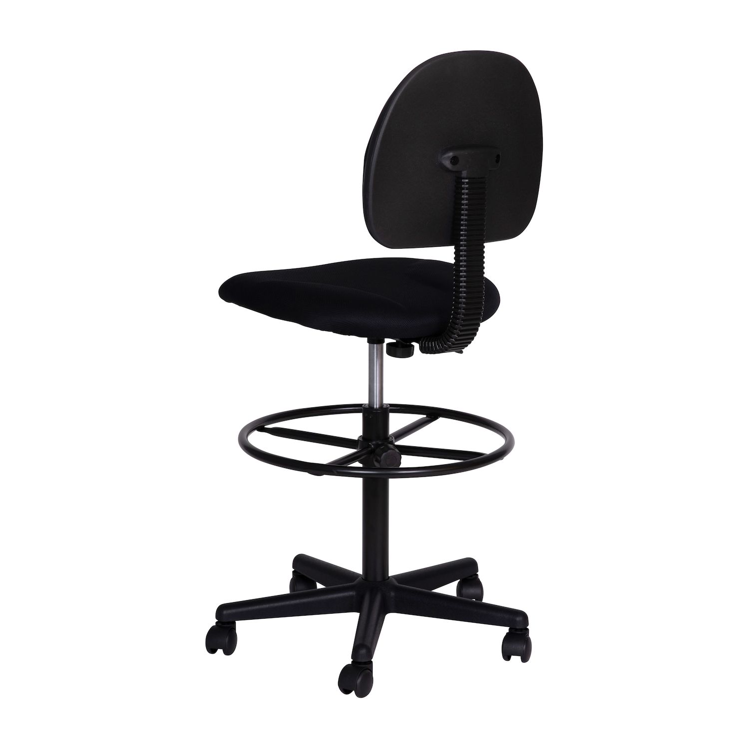 Emma and Oliver Black Fabric Drafting Chair (Cylinders: 22.5-27H， 26-30.5H)