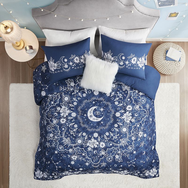 Intelligent Design Luna Antimicrobial Celestial Duvet Cover Set with Throw Pillow