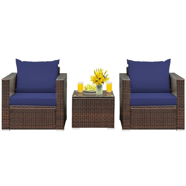 Costway 3PCS Patio Rattan Furniture Set Conversation Sofa Cushioned