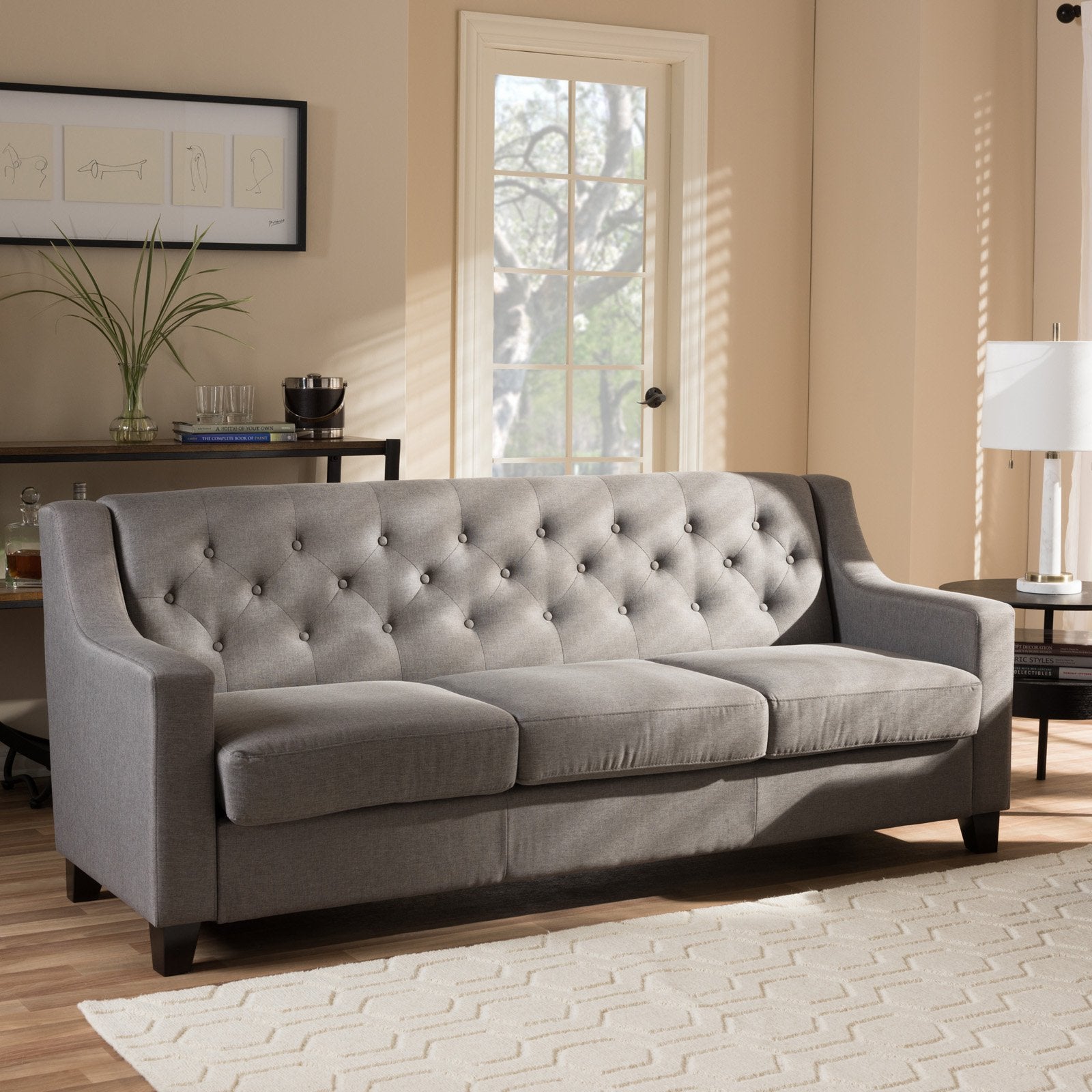 Baxton Studio Arcadia Modern Upholstered Living Room 3-Seater Sofa, Multiple Colors