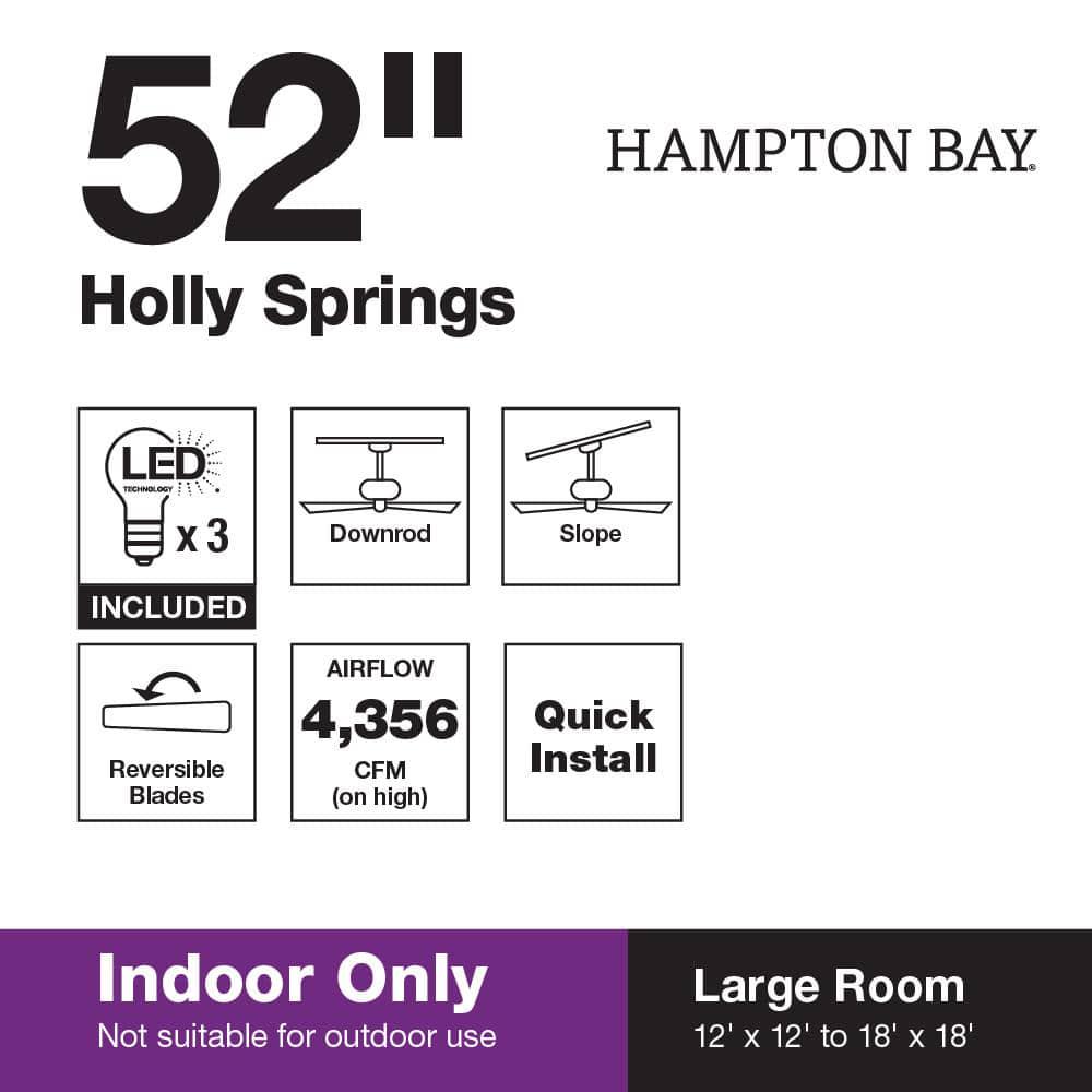 Hampton Bay Holly Springs 52 in LED Indoor Brushed Nickel Ceiling Fan with Light Kit