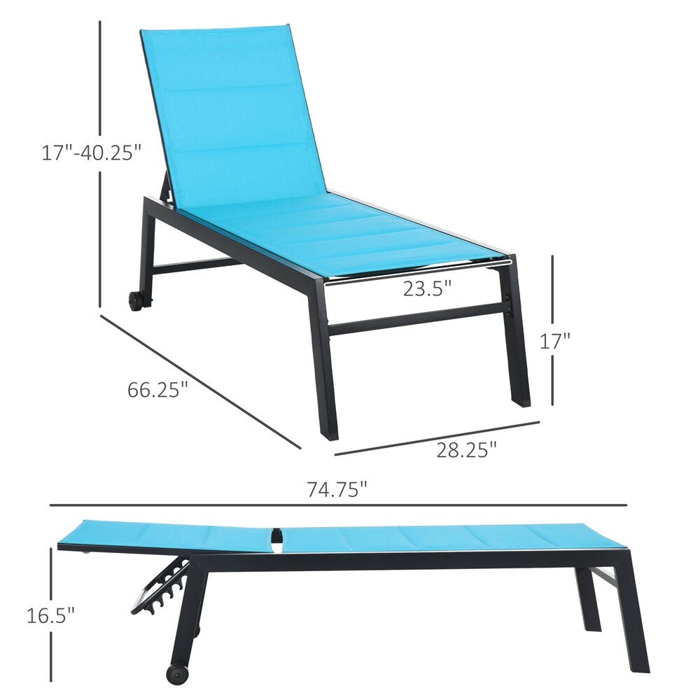 Adjustable Outdoor Chaise Lounge with Wheels and Breathable Fabric   N/A