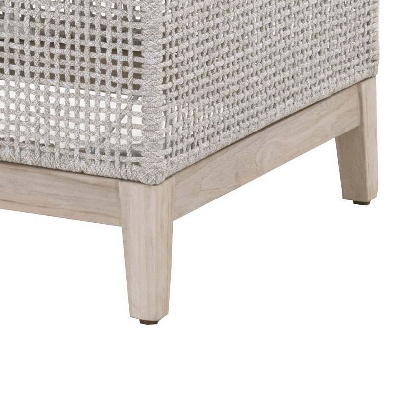 Glass Top End Table with Interwoven Rope Design Frame， Gray and Brown