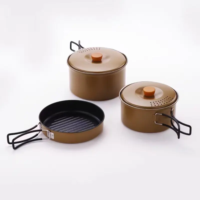 Hot Selling Camping Cookware stainless steel Folding Camping Cooking Set Camping Accessories