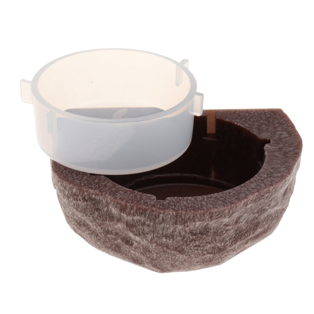 Reptile Feeder Food Holder Cup Gecko Natural Ledge - Brown