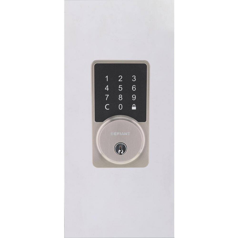 Defiant Square Satin Nickel Smart Wi-Fi Deadbolt Powered by Hubspace HSGC9X2D01AJ