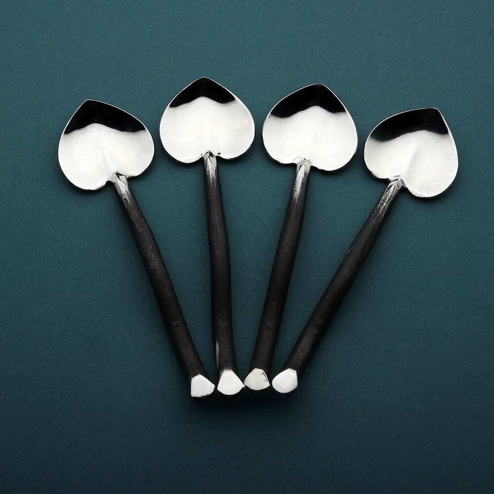 Twig Design Burnt Black Heart Spoon 4 Pcs. Set