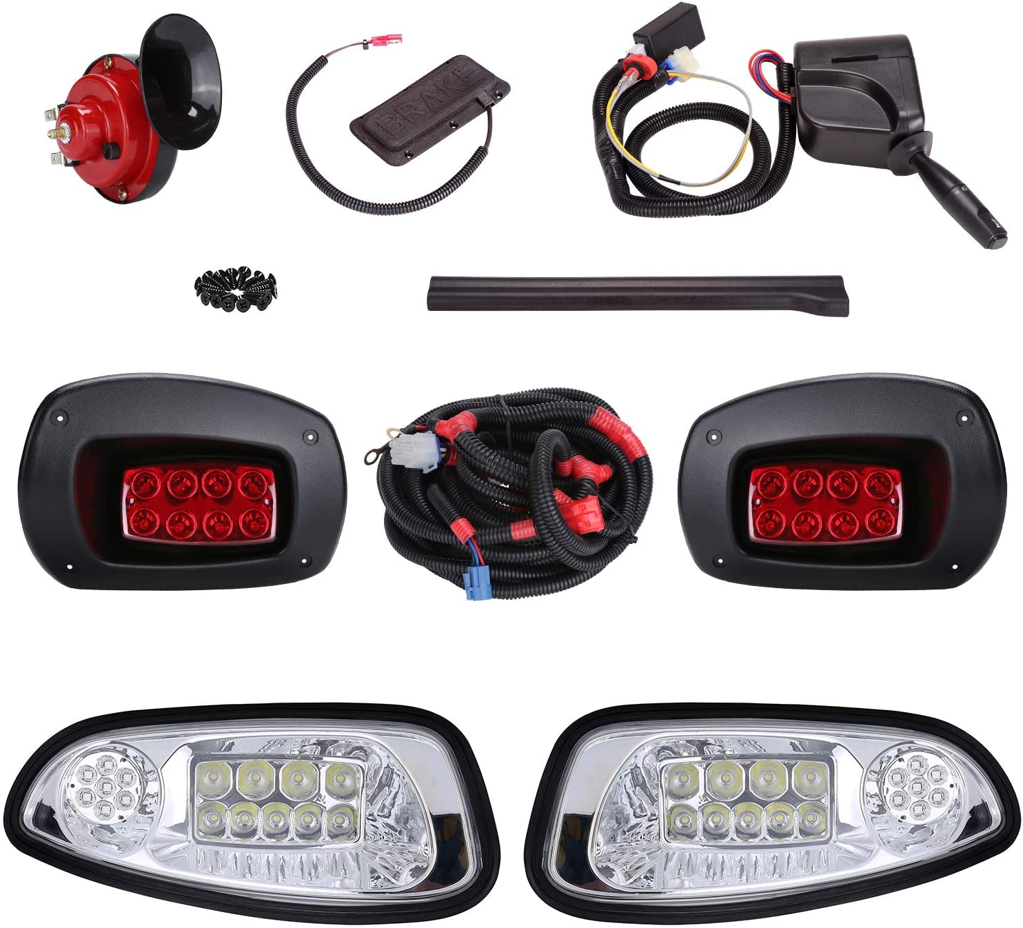 10L0L Golf Cart Deluxe LED Headlights and Tail Light Kits for EZGO RXV 2008-2015 with Lights Harness， 12 Volts