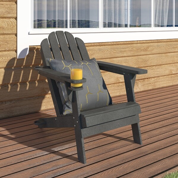 Casainc Traditional Curveback Plastic Patio Adirondack Chair with Cup Holder and umbrella holder Outdoor