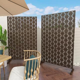 UIXE 76 in. Galvanized Steel Garden Fence Outdoor Privacy Screen Garden Screen Panels in Brown OS0003-Brown