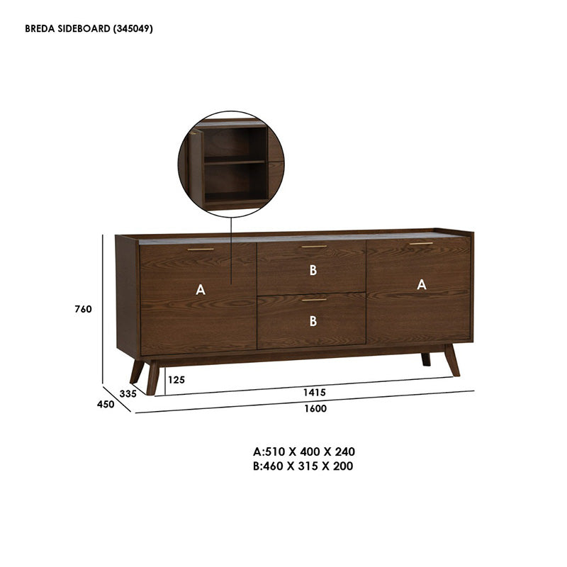 BREDA Sideboard Buffet 160cm - Walnut