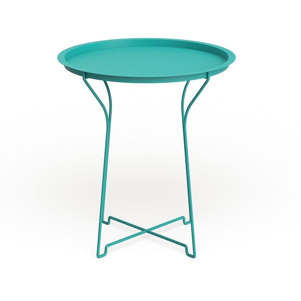 Atlantic Metal Round Side Tray Table; Removeable Tray Top， Decor， Wire Collapsible Legs， Indoor， Outdoor