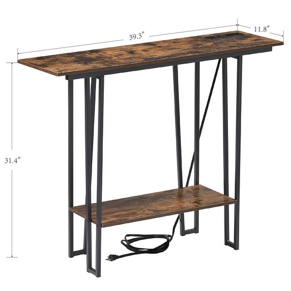 Industrial Rectangular Console Table with 2 Outlet and 2 USB Charging Ports