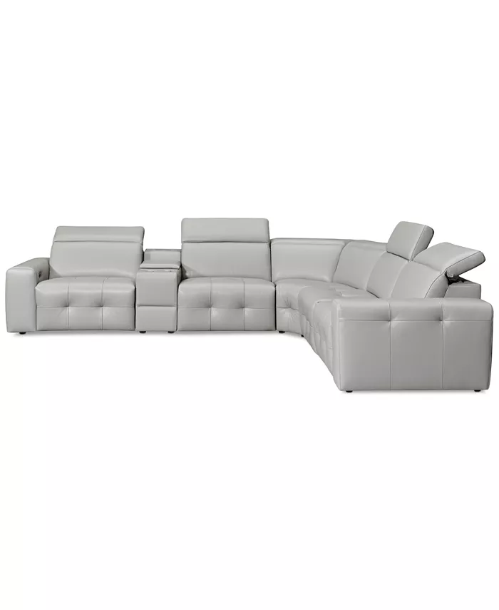 Furniture CLOSEOUT! Haigan 6-Pc. Leather L Shape Sectional Sofa with 2 Power Recliners