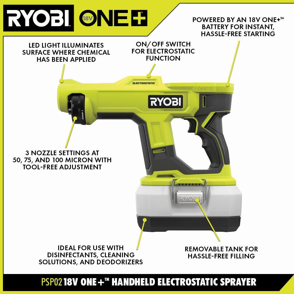 RYOBI ONE+ 18V Cordless Handheld Electrostatic Sprayer (Tool Only) PSP02B