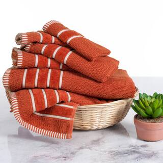 6-Piece Bath Towel Set 100% Cotton Rice Weave Pattern (Brick Orange) 785029ESI