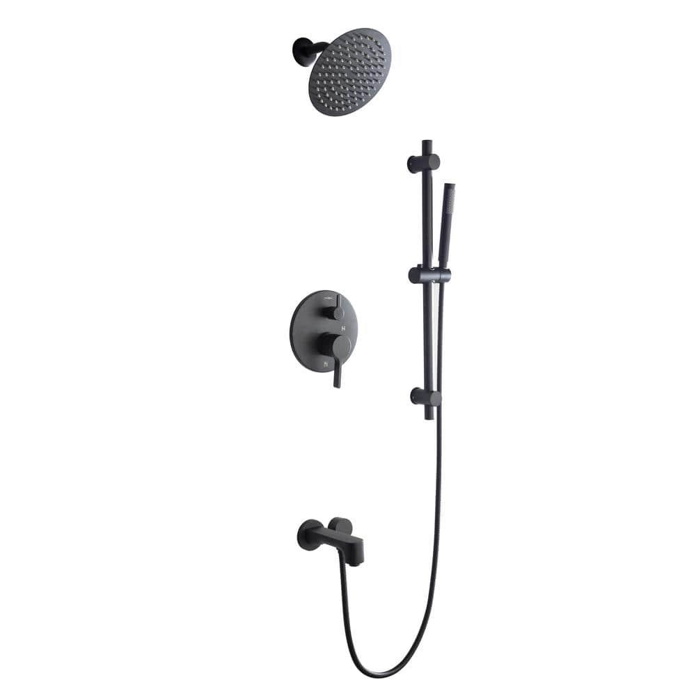 Lexora Luviah 1Spray Tub and Shower Faucet Combo with Round Showerhead and Handheld Shower Wand in Matte Black