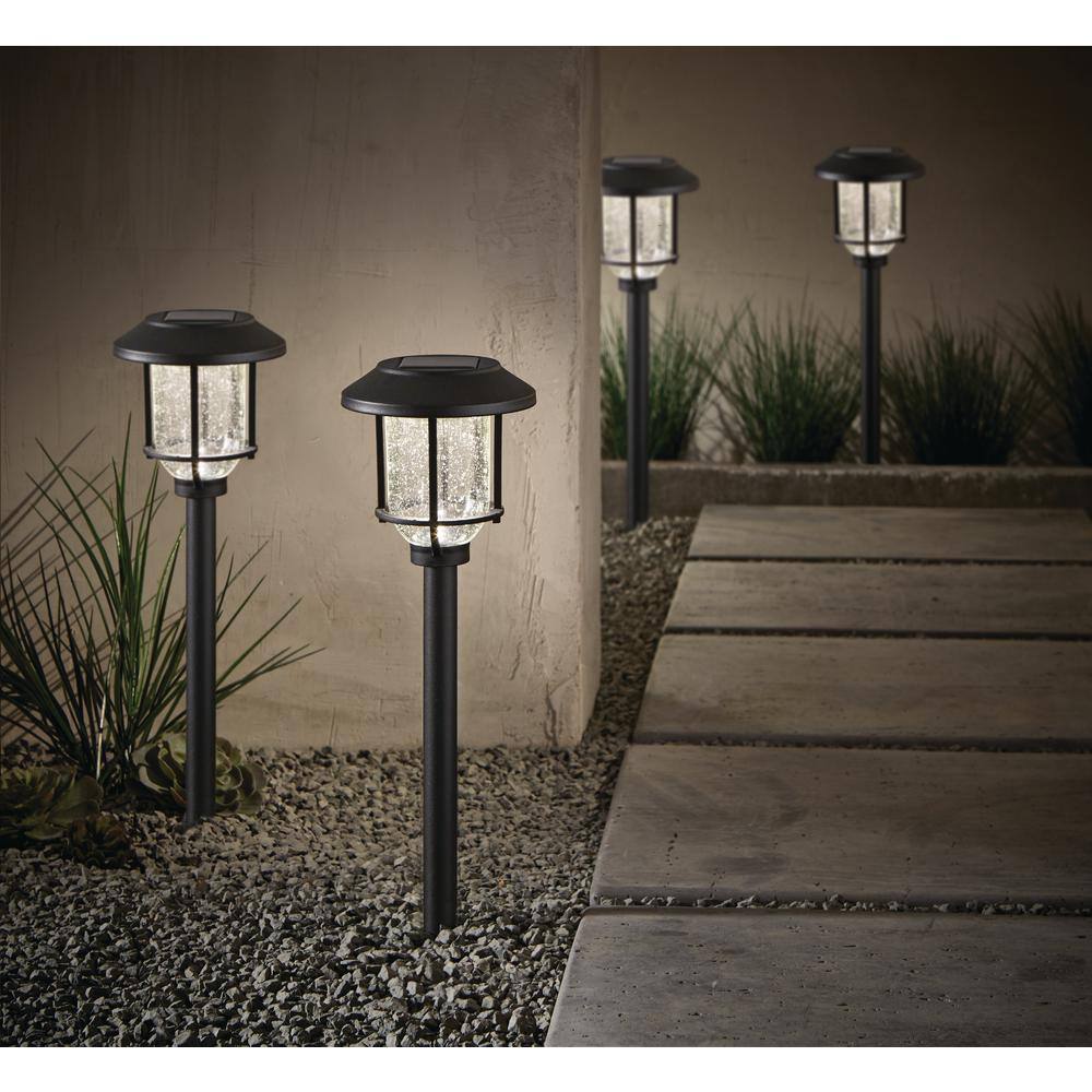 Hampton Bay Millbrook 14 Lumens Solar Black LED Metal and Glass Landscape Pathway Light (4-Pack) SPP250112PK4