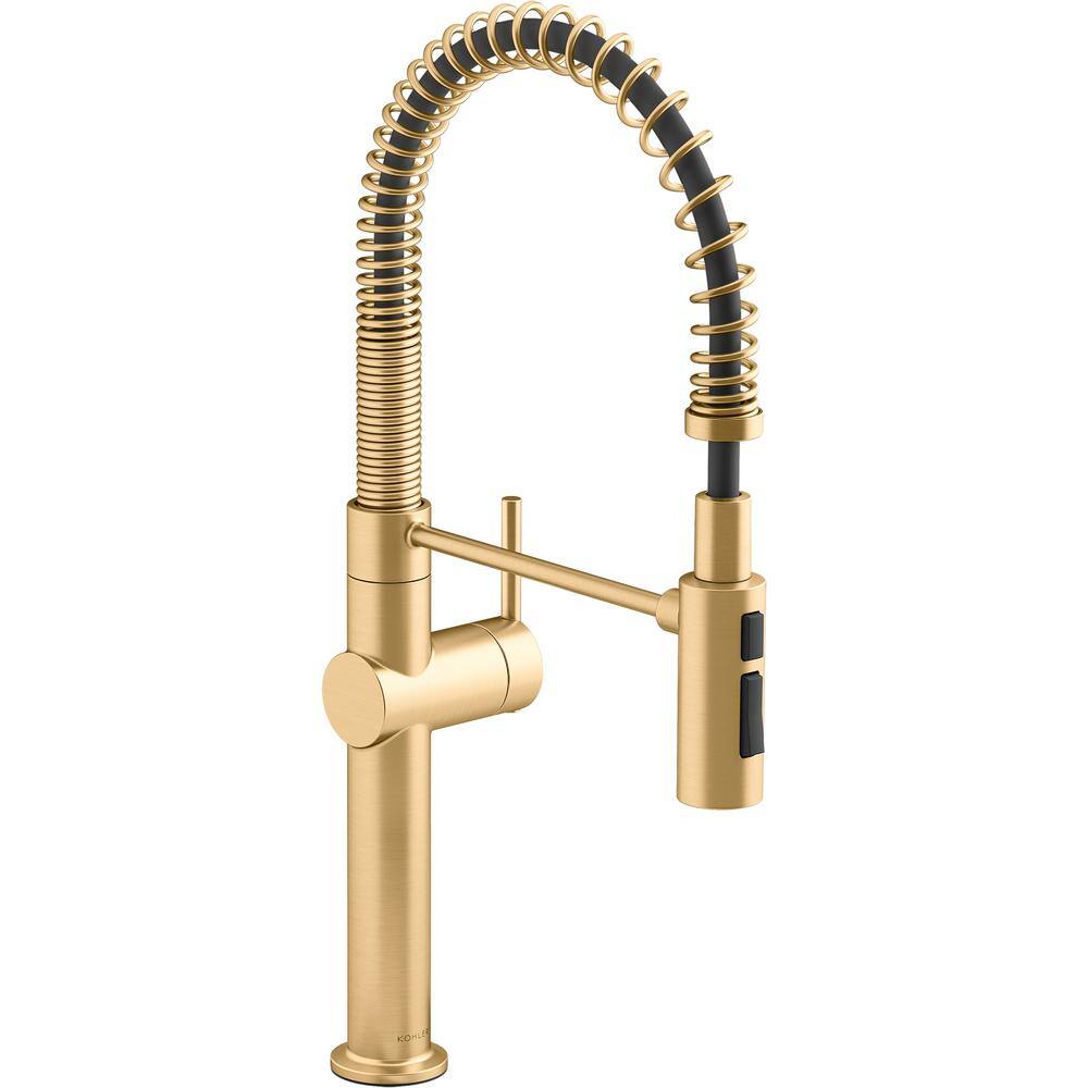 KOHLER Crue Single-Handle Pull-Down Sprayer Kitchen Faucet in Vibrant Brushed Moderne Brass 22973-2MB