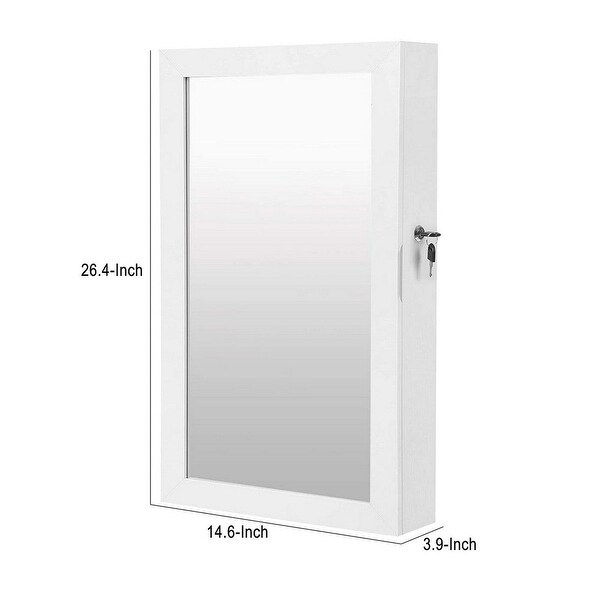 26 Inch Wall Mountable Jewelry Cabinet， Mirror Panel， White - 26.4 L x 3.9 W x 14.6 H Inches - - 37101825