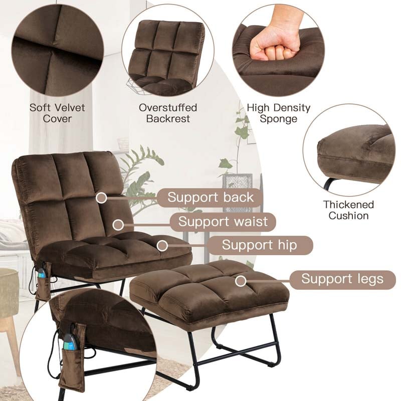 Massage Velvet Accent Sofa Chair with Ottoman, Electric Massage Couch for Living Room