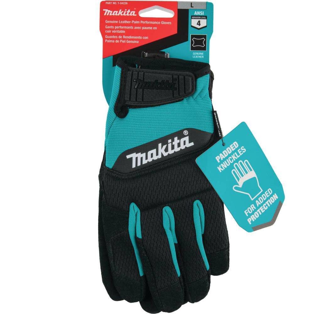 Makita Performance Gloves Genuine Leather Palm Large T-04226 from Makita