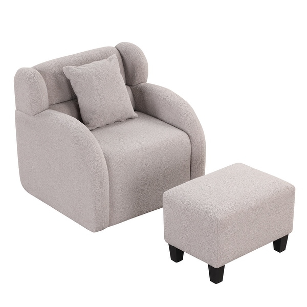 360 Degree Swivel Accent Chair and Ottoman Sets， Swivel Lounge Barrel Chair， Teddy Short Plush Particle Velvet Armchair， Gray