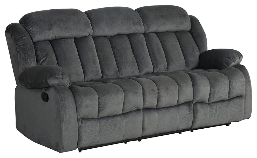 Contemporary Reclining Sofa  Unique Tufted Microsuede Upholstery  Charcoal Gray   Transitional   Sofas   by Decor Love  Houzz