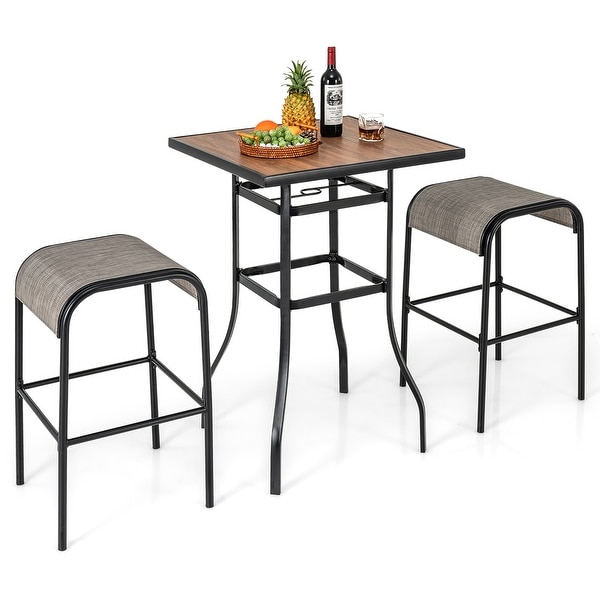 Gymax 3Piece Patio Dining Set w/ Umbrella Hole Metal Frame and