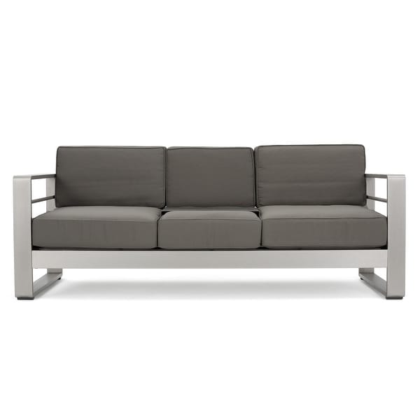 Cape Coral Outdoor 3Seater Aluminum Sofa Set with Coffee Table and Ottman by Christopher Knight Home