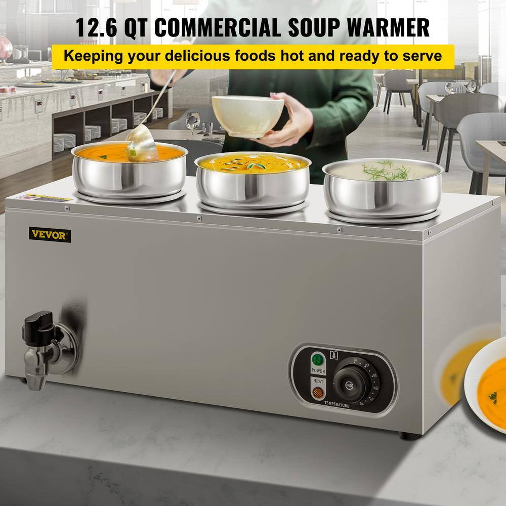 VEVOR Commercial Food Warmer 12.6 qt. Capacity 800W Electric Soup Warmer Adjustable Temp Stainless Steel Countertop Soup Pot TT3G4LBWTT0000001V1