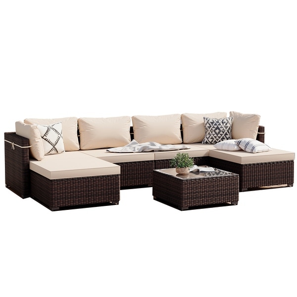 UPHA 6Person Outdoor Furniture Set Patio Wicker Conversation Set with Coffee Table and Cushions