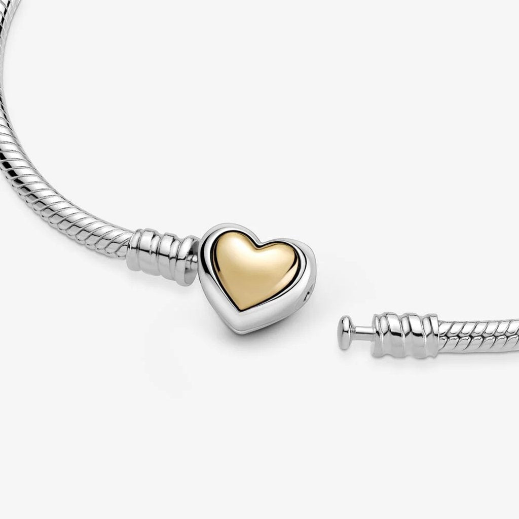 PANDORA  Domed Golden Heart Clasp Snake Chain Bracelet