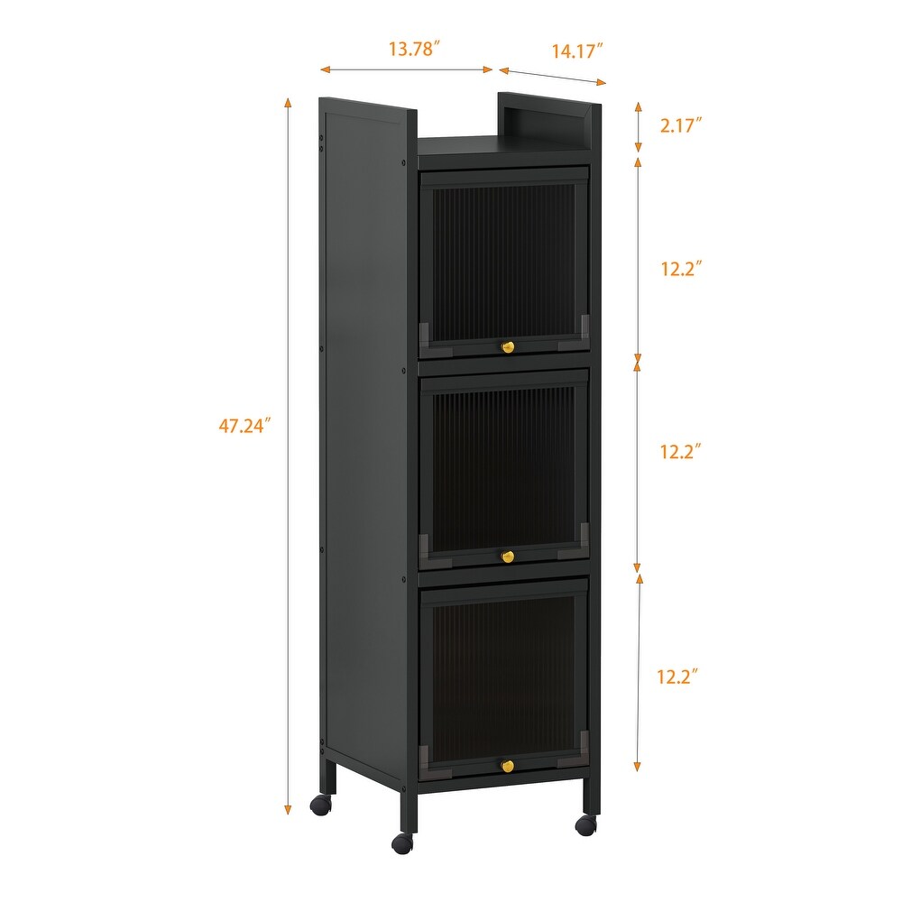 Modern Three tier Glass Door Cabinet with Featuring Four tier Storage Storage Cabinet