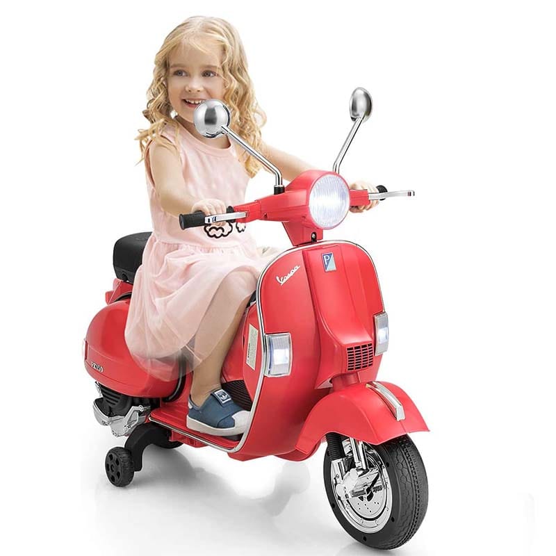 6V Kids Ride on Vespa Scooter Battery Powered Electric Riding Toy Motorcycle with Training Wheels