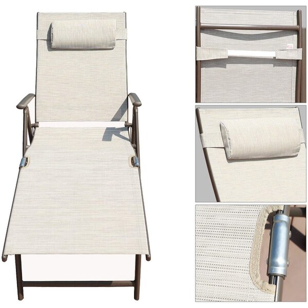 2-PC Chaise Lounge Outdoor Folding Reclining Adjustable Patio Chair