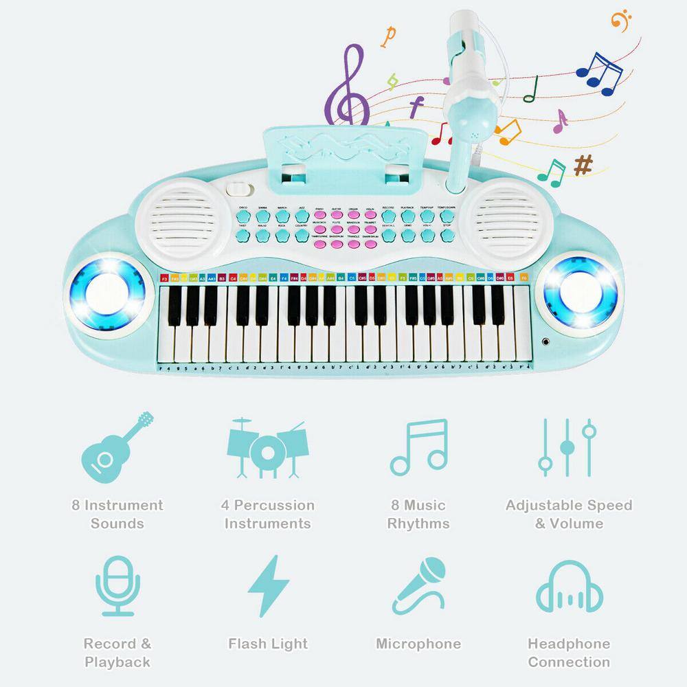 Gymax Z-Shaped Kids Toy Keyboard 37-Key Electronic Piano Blue GYM03936