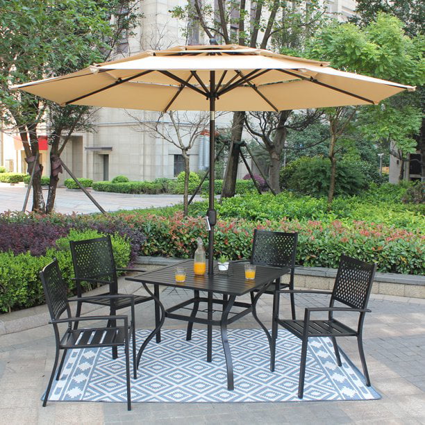 Bigroof Patio Outdoor Umbrella Dining Table Square 37" x 37" with 1.57" Umbrella Hole, Steel Frame with Premium PVC Table Top for Lawn Garden