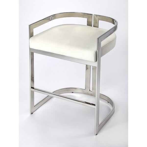 Nickel Plated White Faux Leather Counter Stool - 28