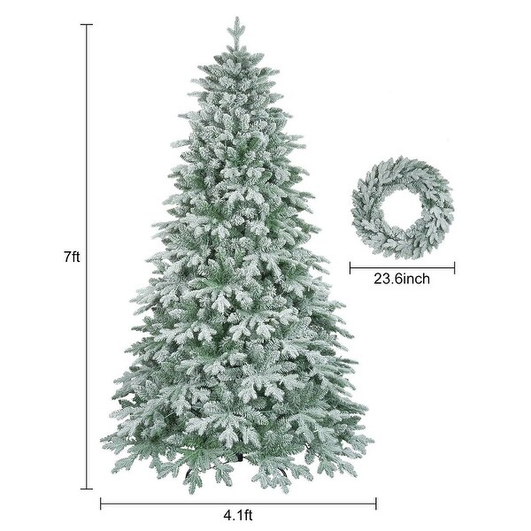 7ft Lighted Artificial Christmas Tree with 1300 Branches，Durable Metal Stand，Easy Assembly，Hinged Xmas Tree