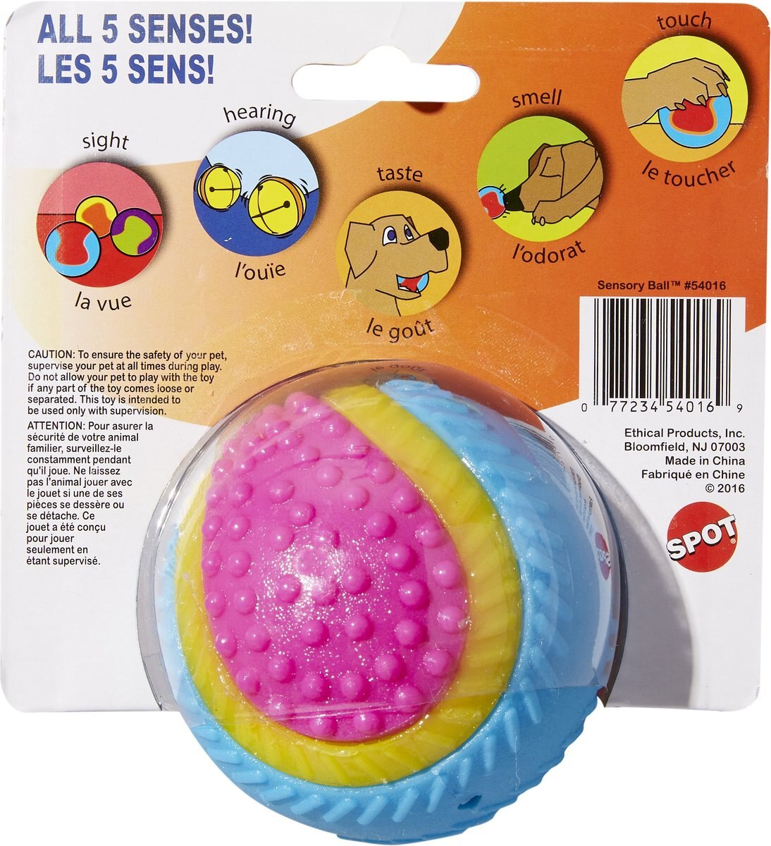 Ethical Pet Sensory Ball Tough Dog Chew Toy， Color Varies