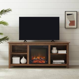 Welwick Designs 58 in. Rustic Oak Wood Mission Electric Fireplace TV Stand Fits TVs up to 65 in. with Adjustable Shelves HD9302