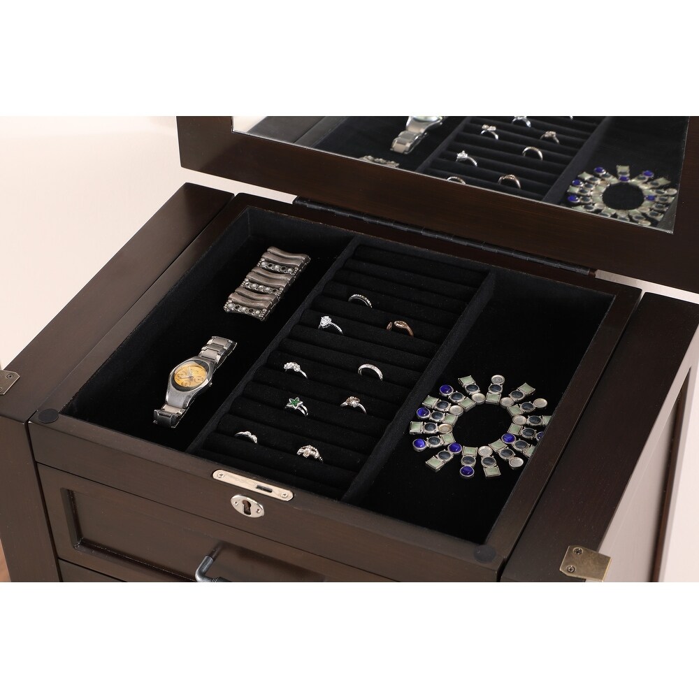 Joseph Espresso Locking Jewelry Armoire with 9 Drawer (42 in. H x 19 in. W x 13 in. D)   19*13*42inch