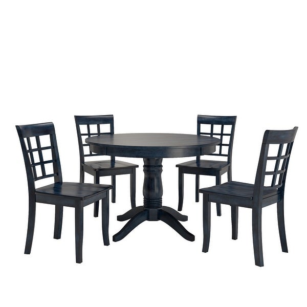 Wilmington II Round Pedestal Base Antique Dark Denim 5-Piece Dining Set by iNSPIRE Q Classic