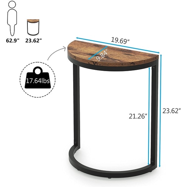 End Table Half Round， Narrow Side Table， Slim C Table for Sofa Couch