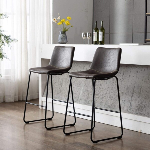 Home Beyond Set of 2 Pcs Synthetic Leather Upholstered Barstools Armlesss with Metal Frame UC-13HB