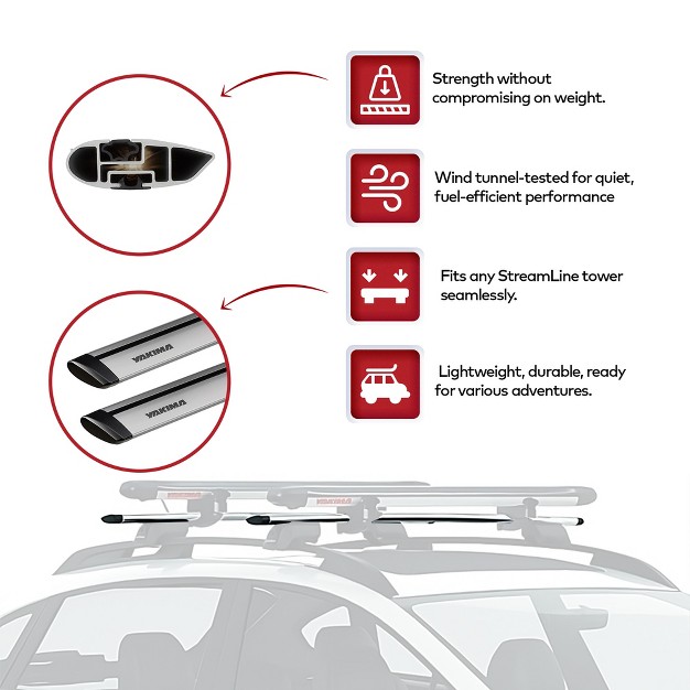 Yakima 60 Inch Aluminum T Slot Jetstream Bar Aerodynamic Crossbars For Roof Rack Systems Compatible With Any Streamline Tower Silver Set Of 2