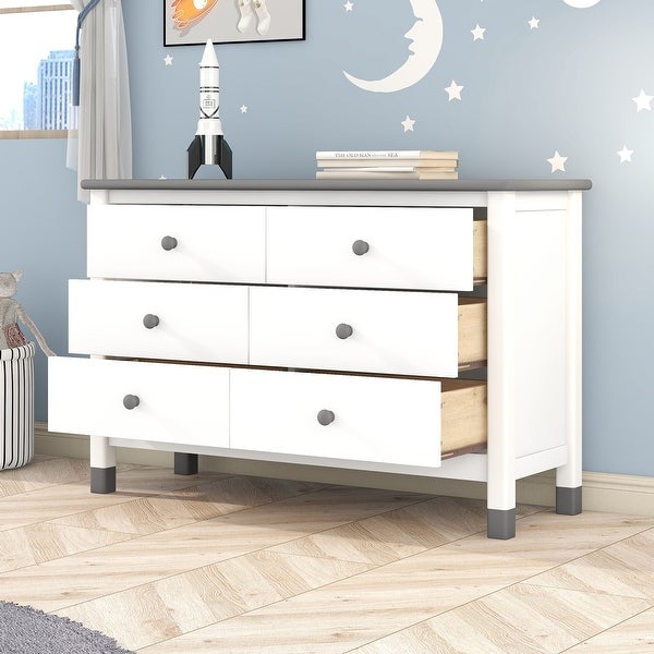 Wooden Storage Dresser with 6 Drawers，Storage Cabinet for kids Bedroom - - 37842311